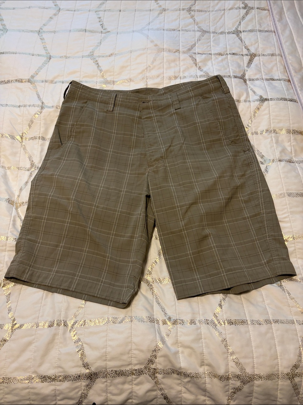 Under Armour Olive Plaid Flat-Front Shorts